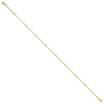 14K Two-tone Ropa Chain Mirror Beads 7-Station 9 inch Plus 1 inch Extender - Total 10 inch Anklet