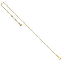 14K Two-tone Ropa Chain Mirror Beads 7-Station 9 inch Plus 1 inch Extender - Total 10 inch Anklet