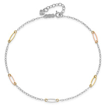 14K Tri-color Oval Link 5-Station 9 inch Plus 1 inch Extender - Total 10 inch Anklet