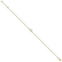14K Textured and Polished Open Heart 9 inch Plus 1 inch Extender - Total 10 inch Anklet