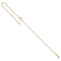 14K Textured and Polished Open Heart 9 inch Plus 1 inch Extender - Total 10 inch Anklet
