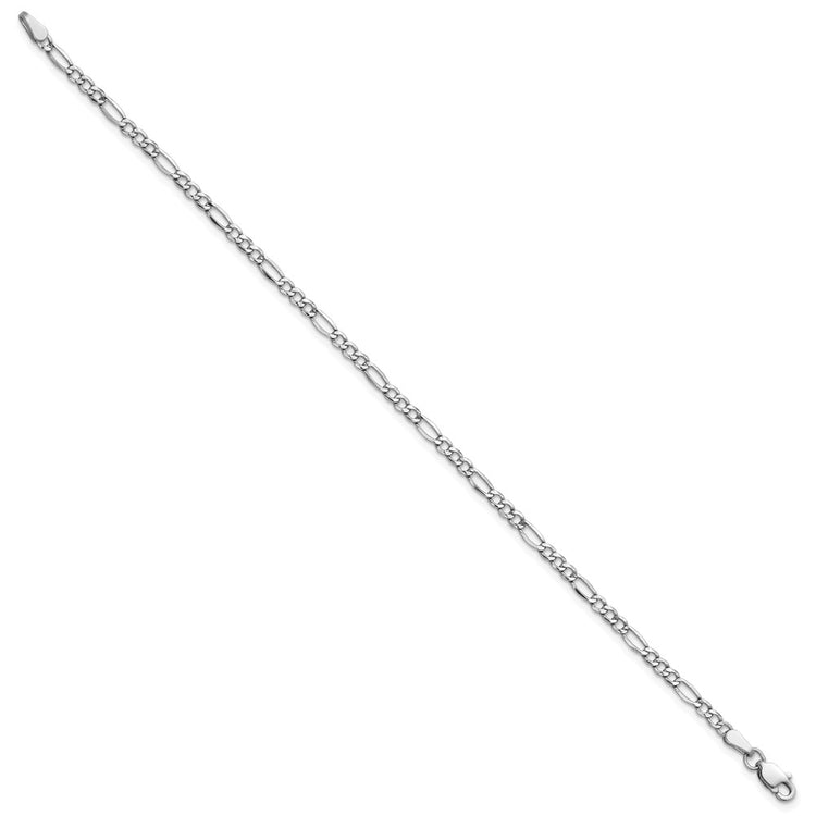 14K White Gold 7 inch 2.5mm Semi-Solid Figaro with Lobster Clasp Bracelet