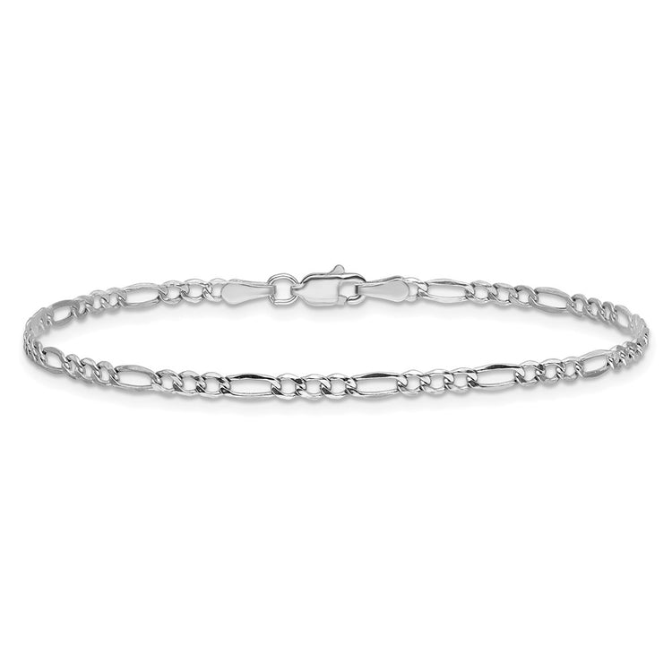 14K White Gold 7 inch 2.5mm Semi-Solid Figaro with Lobster Clasp Bracelet