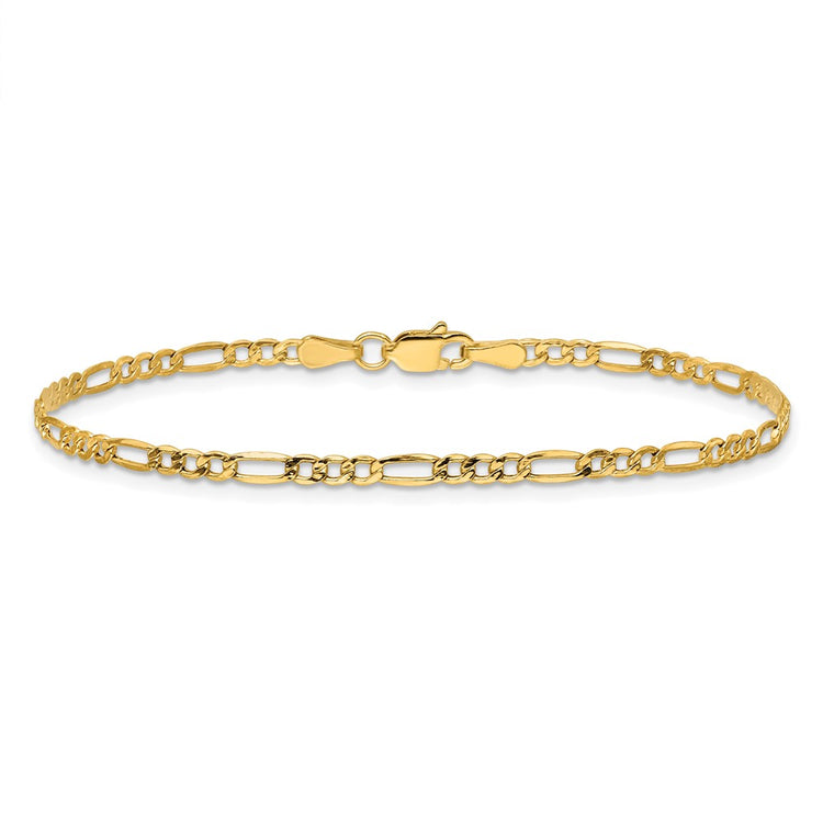 14K 7 inch 2.5mm Semi-Solid Figaro with Lobster Clasp Bracelet