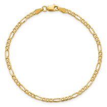 14K 7 inch 2.5mm Semi-Solid Figaro with Lobster Clasp Bracelet