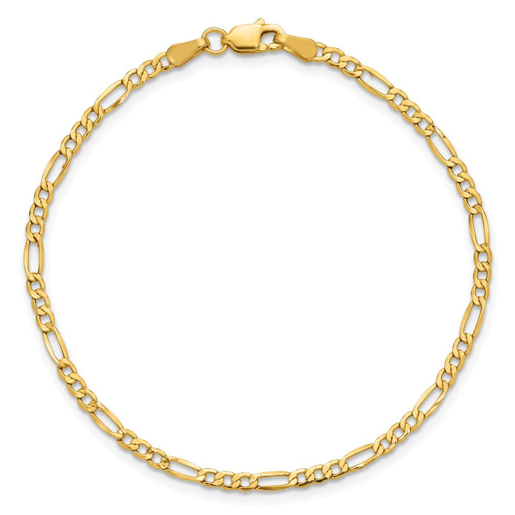14K 7 inch 2.5mm Semi-Solid Figaro with Lobster Clasp Bracelet