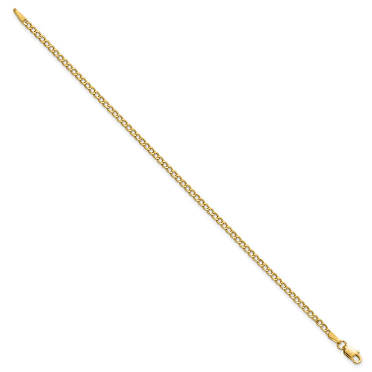 14K 7 inch 2.5mm Semi-Solid Curb with Lobster Clasp Bracelet