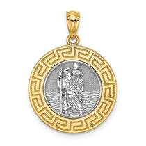 14K Yellow Gold + Rhodium St. Christopher Statement Medal with Greek Key Edge
