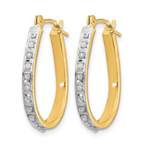 14k and White Rhodium Diamond Fascination Diamond Dust/Accent 2x18mm Oval Hoop Earrings