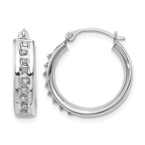 14k White Gold Diamond Fascination Diamond Dust/Accent 5x18mm Round Hoop Earrings