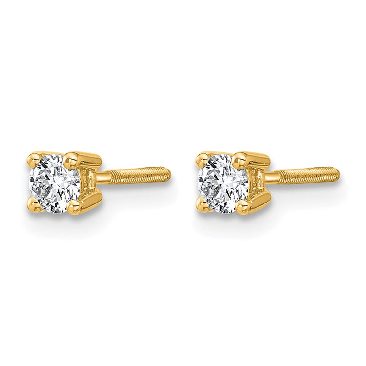 14k 1/4 carat Certified Lab Grown Diamond VS+ F+ Round Complete Four Prong Screwback Heavyweight Stud Earrings