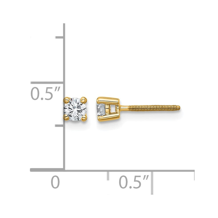 14k 1/4 carat Certified Lab Grown Diamond VS+ F+ Round Complete Four Prong Screwback Heavyweight Stud Earrings