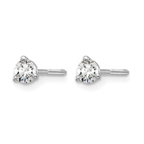14k White Gold 1/4 carat Certified Lab Grown Diamond VS+ F+ Round Complete Three Prong Screwback Stud Earrings