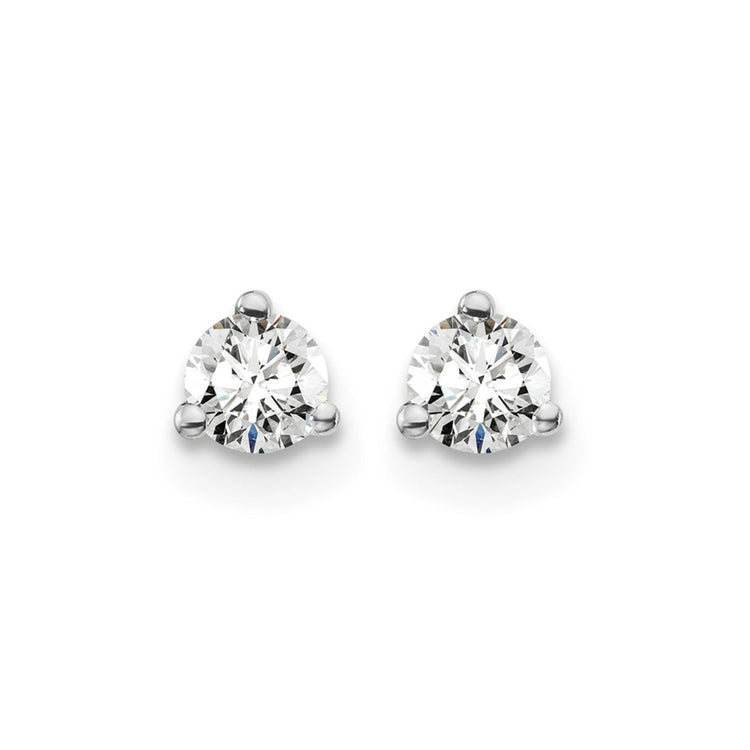 14k White Gold 1/4 carat Certified Lab Grown Diamond VS+ F+ Round Complete Three Prong Screwback Stud Earrings