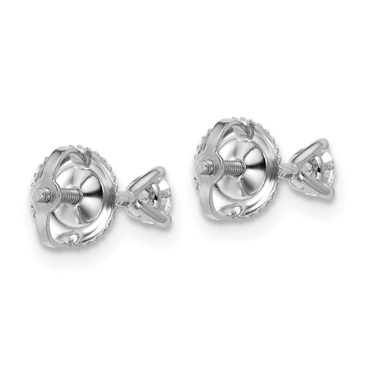14k White Gold 1/4 carat Certified Lab Grown Diamond VS+ F+ Round Complete Three Prong Screwback Stud Earrings