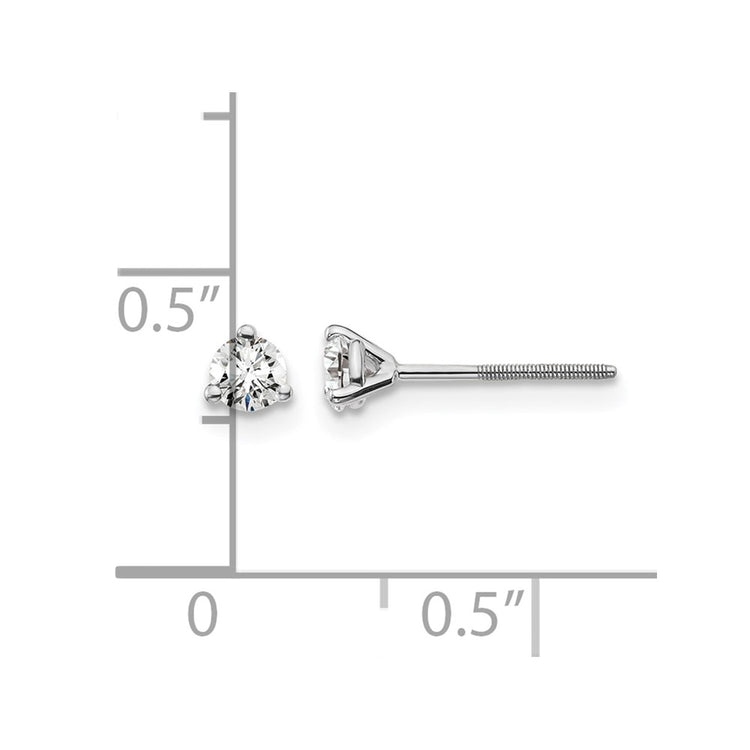 14k White Gold 1/4 carat Certified Lab Grown Diamond VS+ F+ Round Complete Three Prong Screwback Stud Earrings