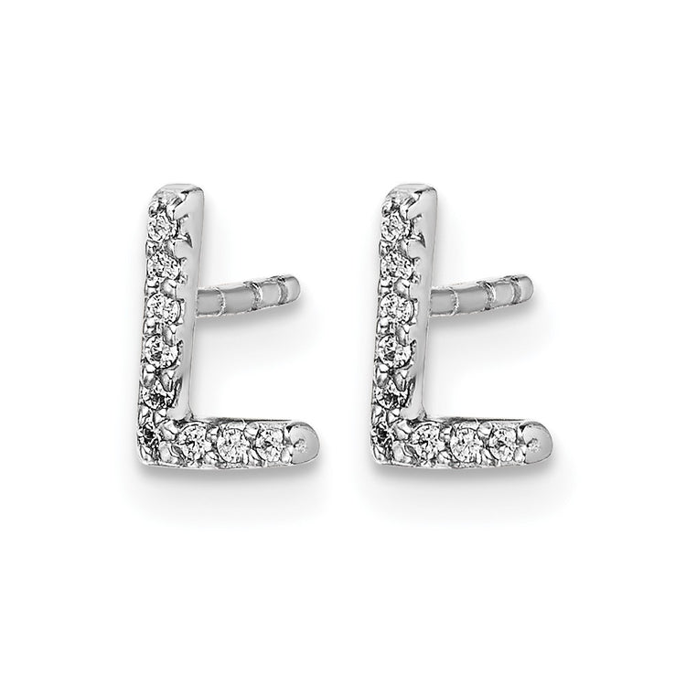 14k White Gold Diamond Initial L Post Earrings