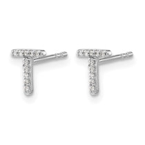 14k White Gold Diamond Initial T Post Earrings