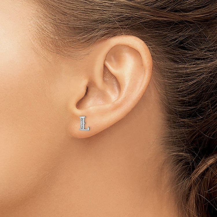 14k White Gold Diamond Initial L Post Earrings