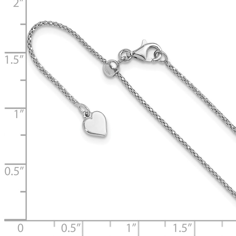Sterling Silver RH-plated Adjustable 1.2mm Popcorn Chain