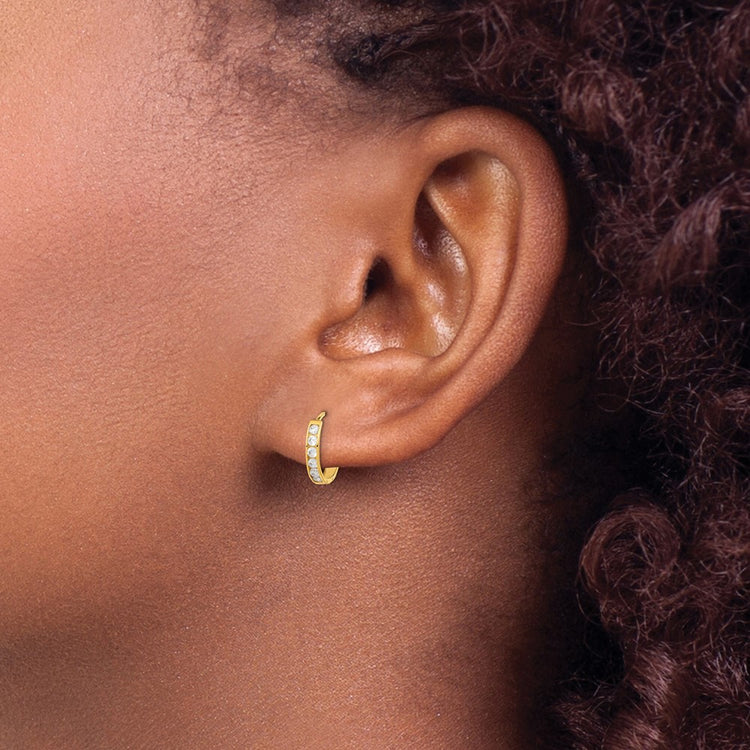14k Madi K CZ 2x11mm Hinged Hoop Earrings