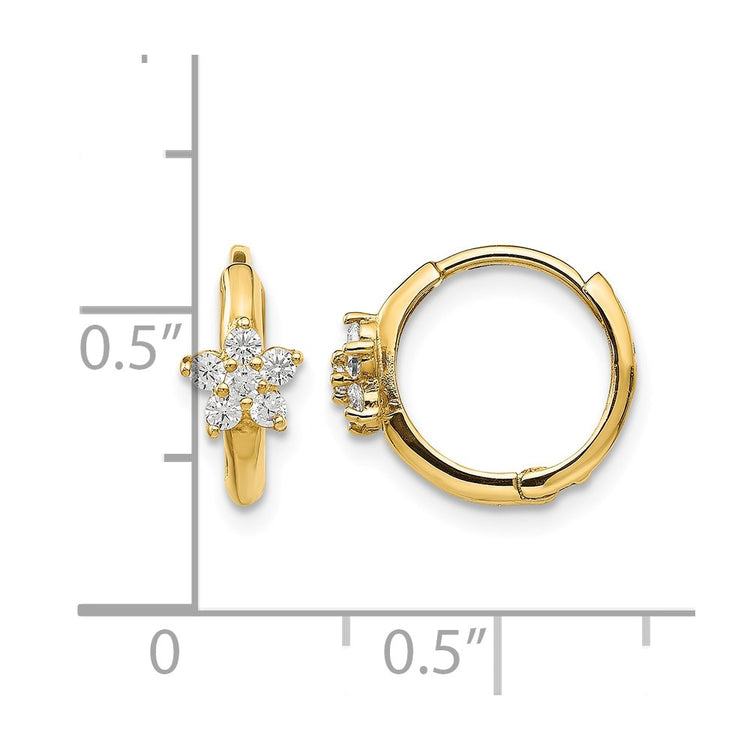14k Madi K CZ Flower Childrens Hinged Hoop Earrings