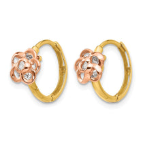 14k Yellow and Rose Gold Madi K CZ Flower Childrens Hinged Hoop Earrings