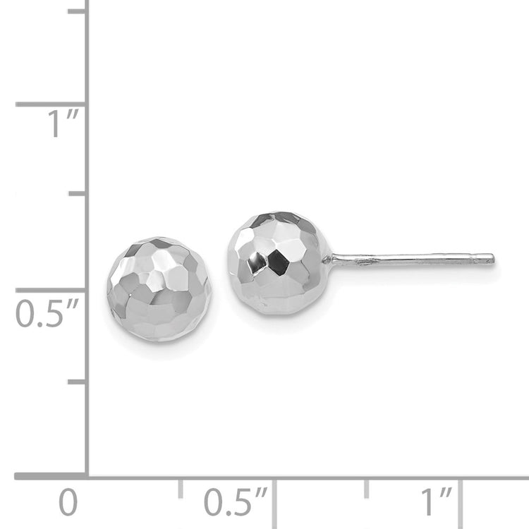 14K White Gold 7mm Faceted Diamond-cut Puffed Ball Post Earrings