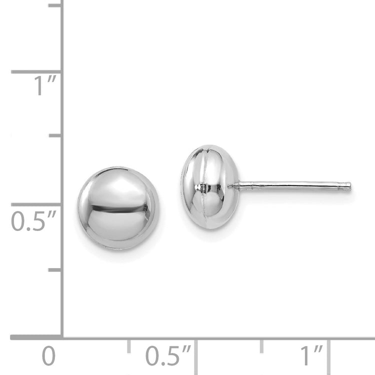 14k White Gold 8mm Polished Puffed Round Button Post Earrings