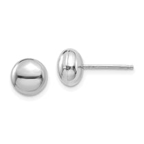 14k White Gold 8mm Polished Puffed Round Button Post Earrings