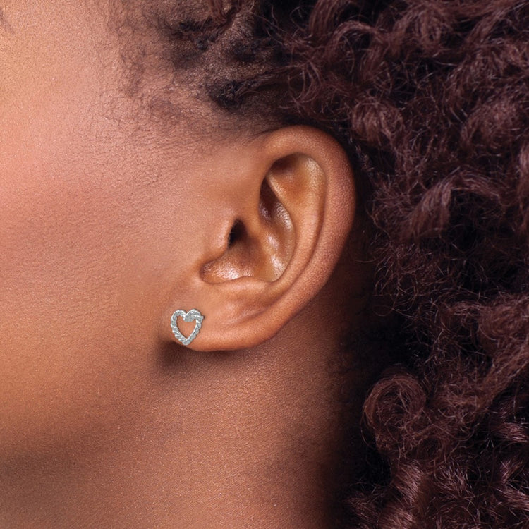 14k White Gold Polished Open Twisted Heart Post Earrings