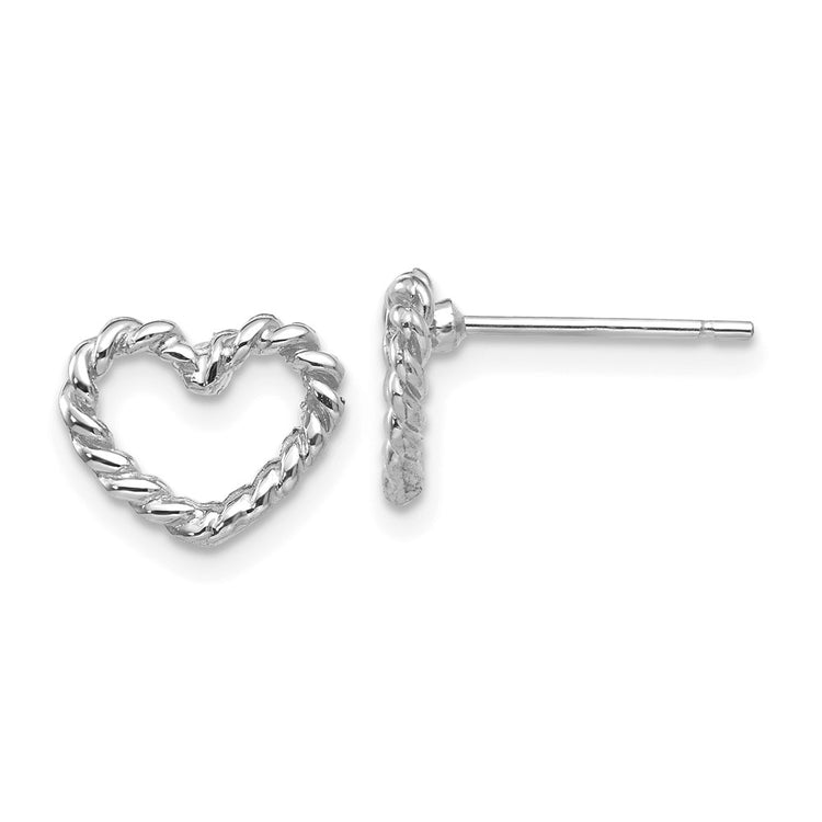 14k White Gold Polished Open Twisted Heart Post Earrings