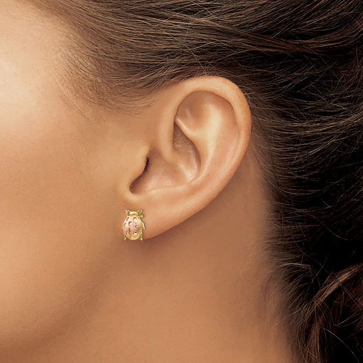 14k Two-Tone Satin and Polished Ladybug Post Earrings