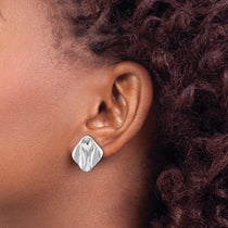 14k White Gold Polished Hammered Square Earring Jackets