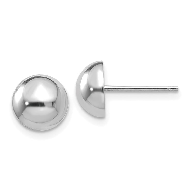 14k White Gold 8mm Polished Half Ball Post Earrings
