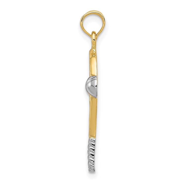 14k and White Rhodium Polished Tennis Racquet and Ball Pendant