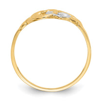 14K and White Rhodium Polished 2 Hearts and Leaves Ring