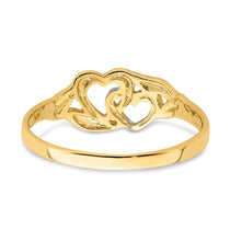 14K and White Rhodium Polished 2 Hearts and Leaves Ring