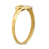 14K and White Rhodium Polished 2 Hearts and Leaves Ring