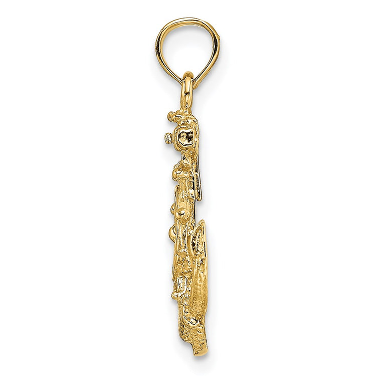 14k Small Anchor with Rope and Ships Wheel Pendant