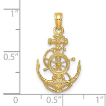 14k Small Anchor with Rope and Ships Wheel Pendant