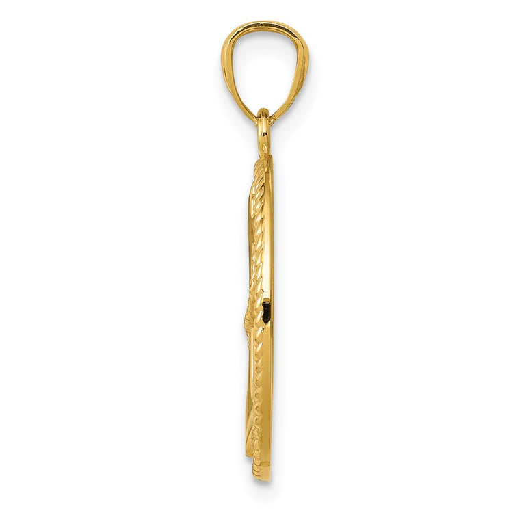 14k Gold Polished Anchor with Rope Oval Pendant