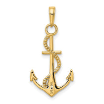 14K Gold Polished Anchor with Rope Pendant