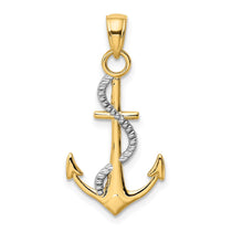 14K Two-tone Polished Anchor with Rope Pendant