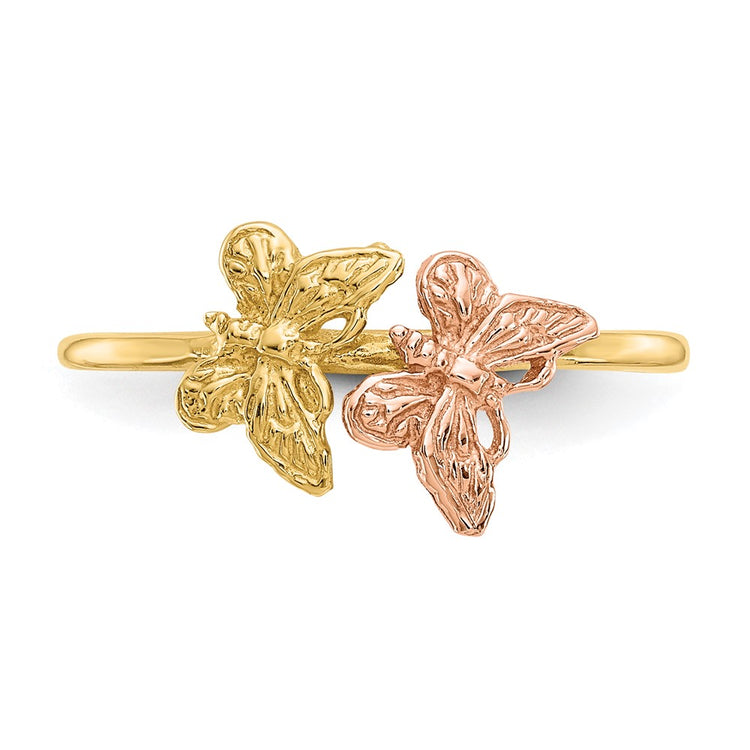 14k Two-Tone Polished Two Butterflies Ring