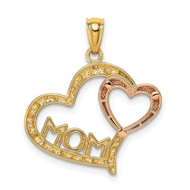 14k Two-tone with White Rhodium Diamond-cut MOM Heart Pendant