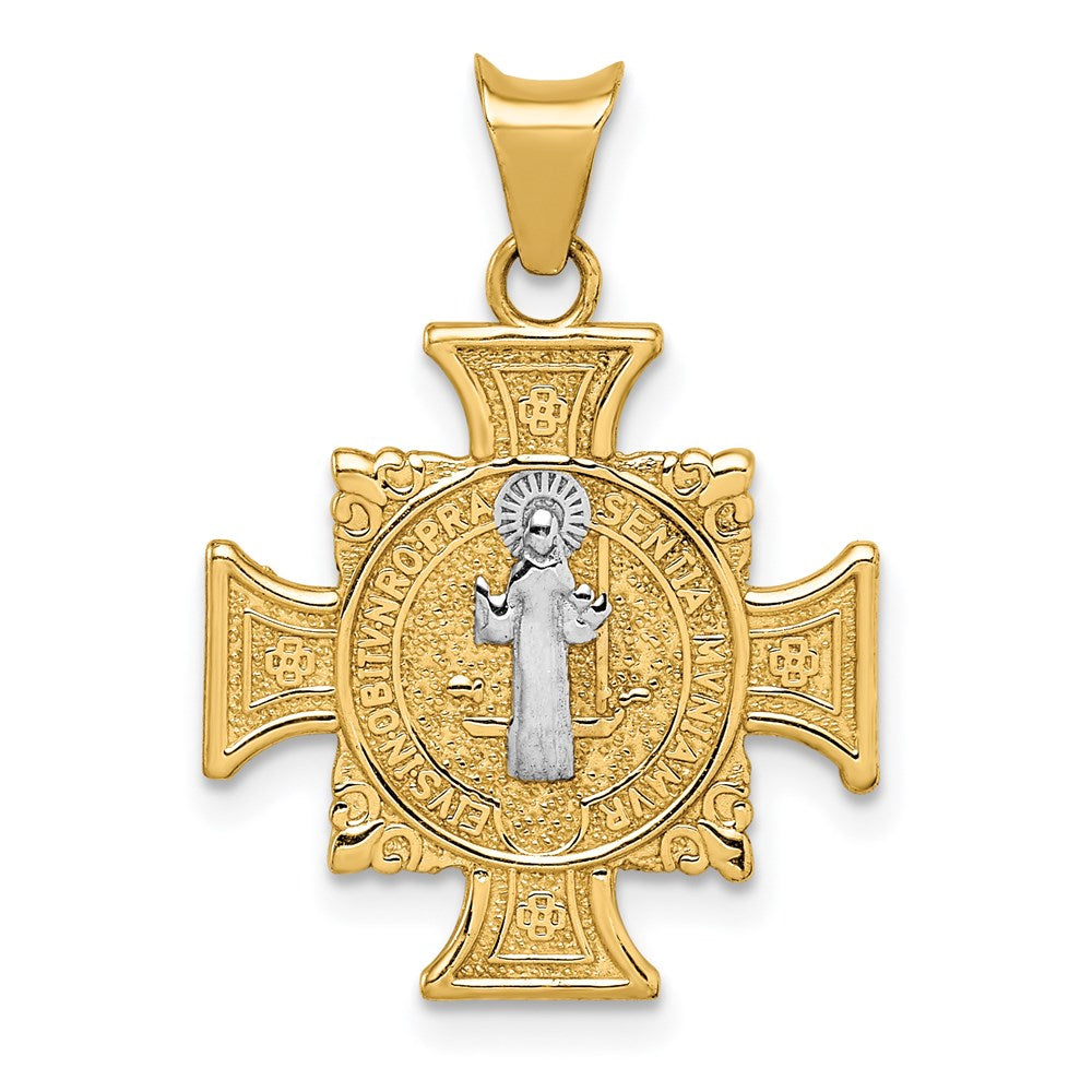 14K Yellow Gold + White Rhodium St. Benedict Cross Pendant