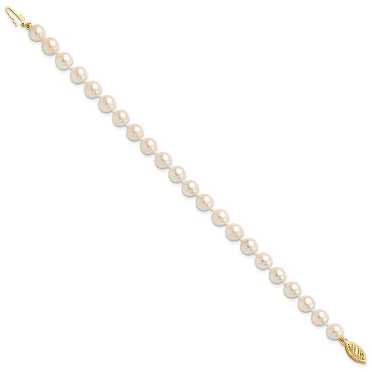 14k 6-7mm White Round Akoya Saltwater Cultured Pearl 7 inch Bracelet