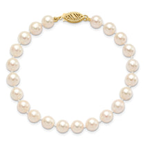 14k 6-7mm White Round Akoya Saltwater Cultured Pearl 7 inch Bracelet