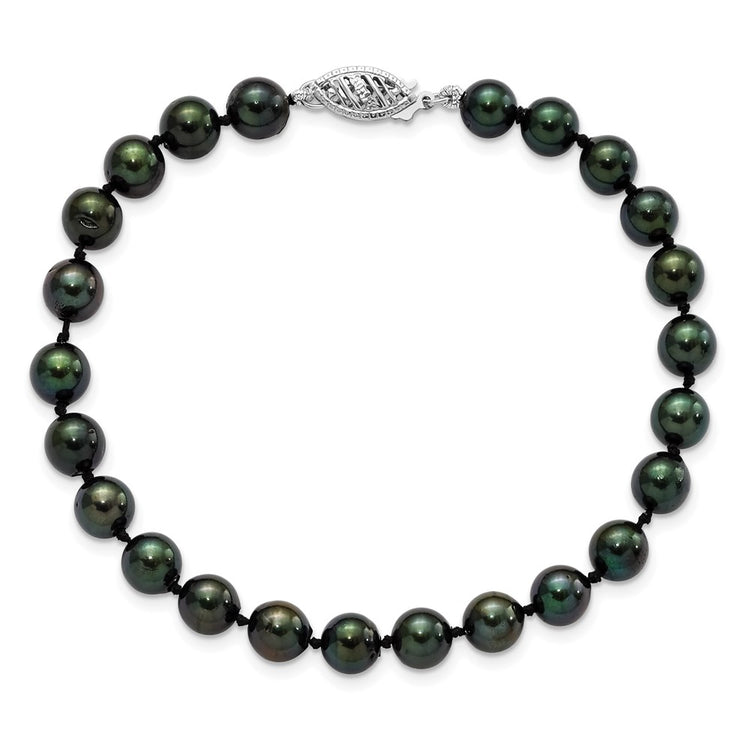 14k White Gold 6-7mm Black Round Akoya Saltwater Cultured Pearl 7 inch Bracelet